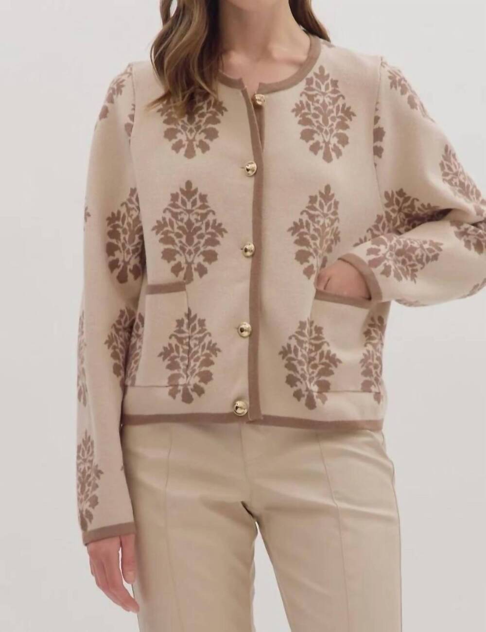 NEW ENTRO lyla jacquard sweater in taupe
